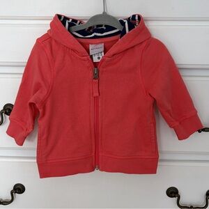 Hanna Andersson Coral Zip Hoodie with Navy-Striped Hood Lining